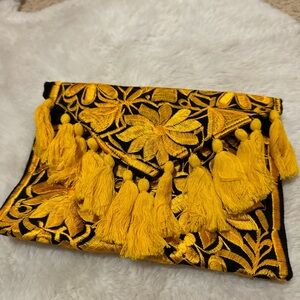 yellow embroidered floral bag